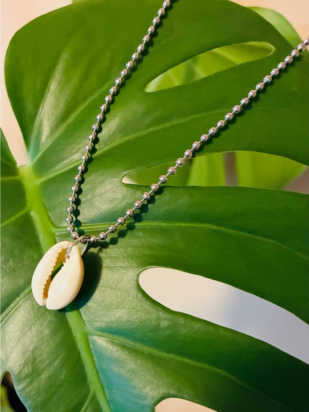 Cowrie Shell Necklace Beach Surfer Boho Coastal Pendant Silver Ballchain Surf - Picture 5 of 9